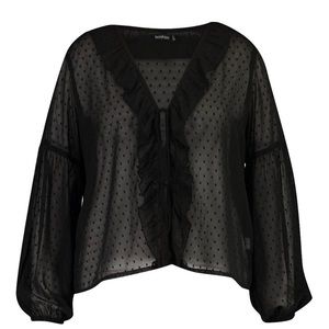 Black Mesh Ruffle Top